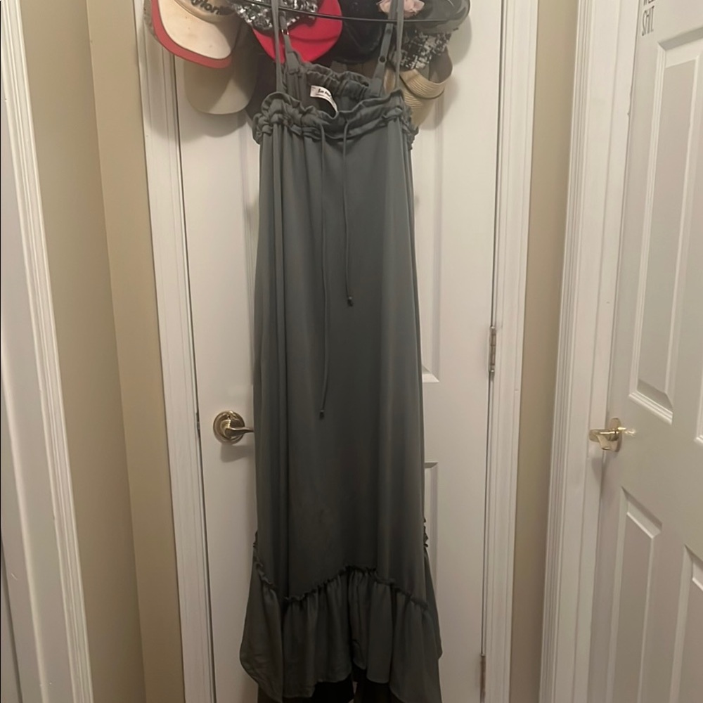 Gray Maxi Dress with Ruffle Hem